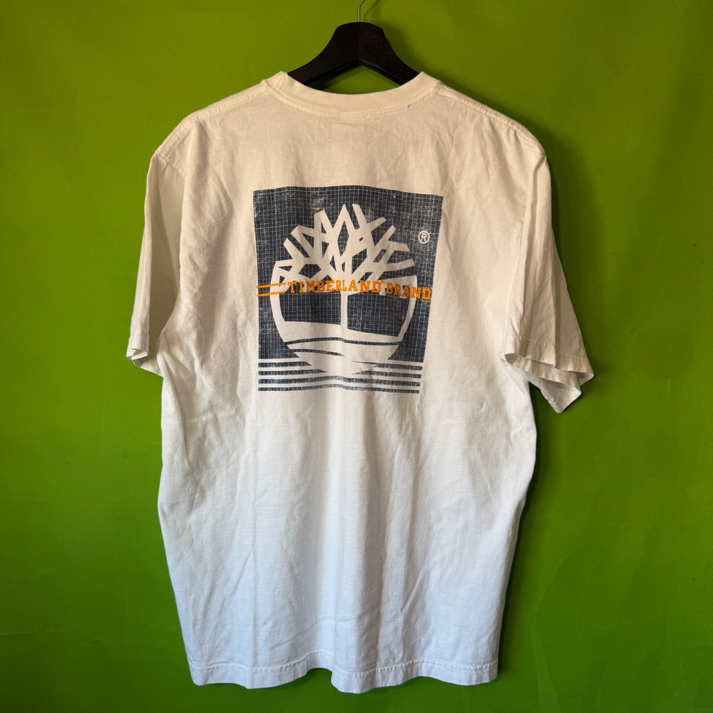 Timberland Brand Mens Large White Short Sleeve Graphic T-Shirt Logo Tee